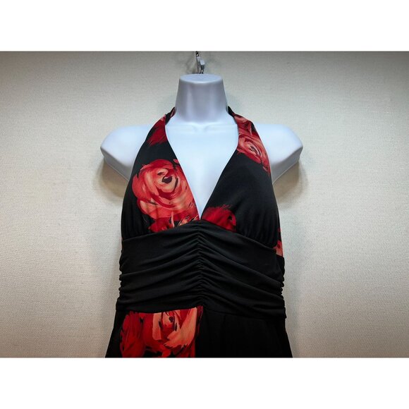 Womens Halter Midi Dress Size M Black Red Sexy Open Back Party Y2K - Picture 2 of 10